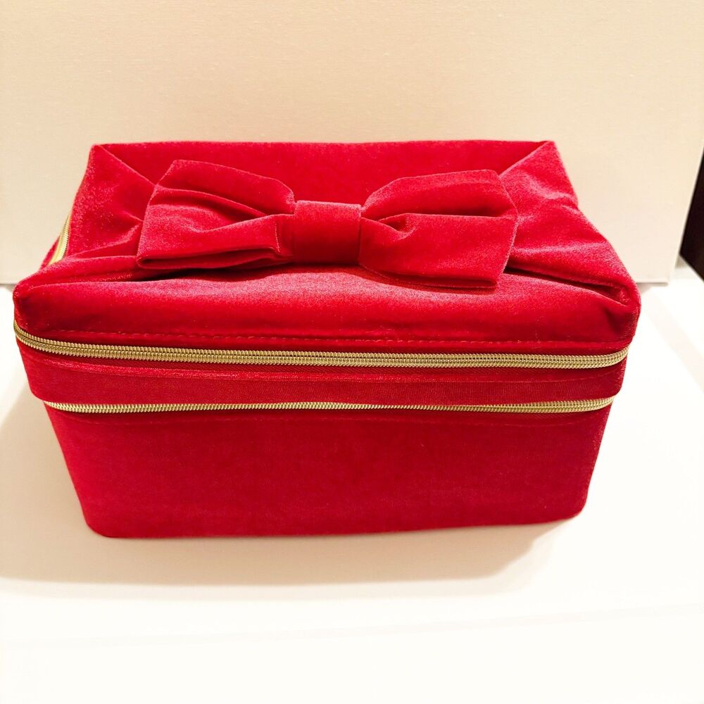 Estée Lauder Red Bow Train Case Empty Holiday 2024 Soft Velvet Makeup Gift Box